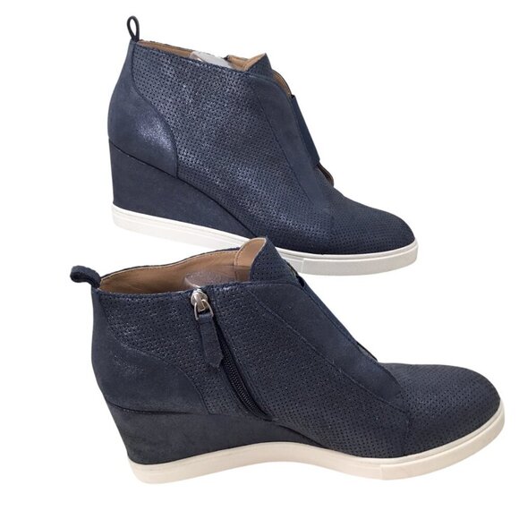 Linea Paolo Wedge Sneakers Platform Boots Booties Blue Metallic Side Zip Sz 12 - Picture 3 of 11